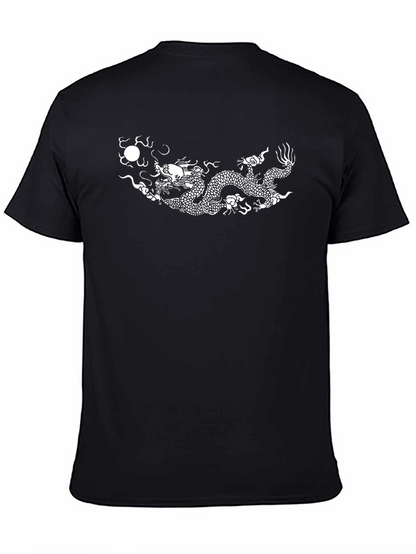 Camiseta Negra con Dragón Chino Blanco Estampado
