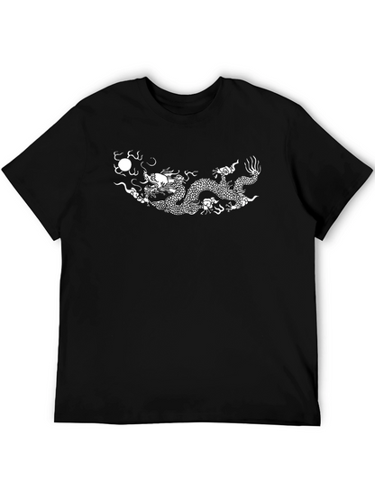 Camiseta Negra con Dragón Chino Blanco Estampado