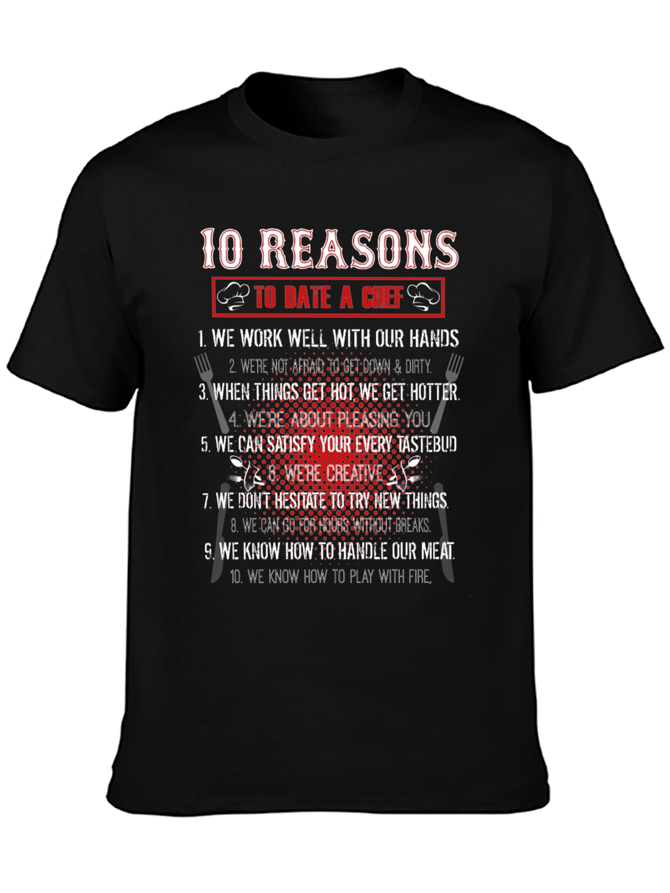 Camiseta Negra 10 Razones Para Salir Con Un Chef