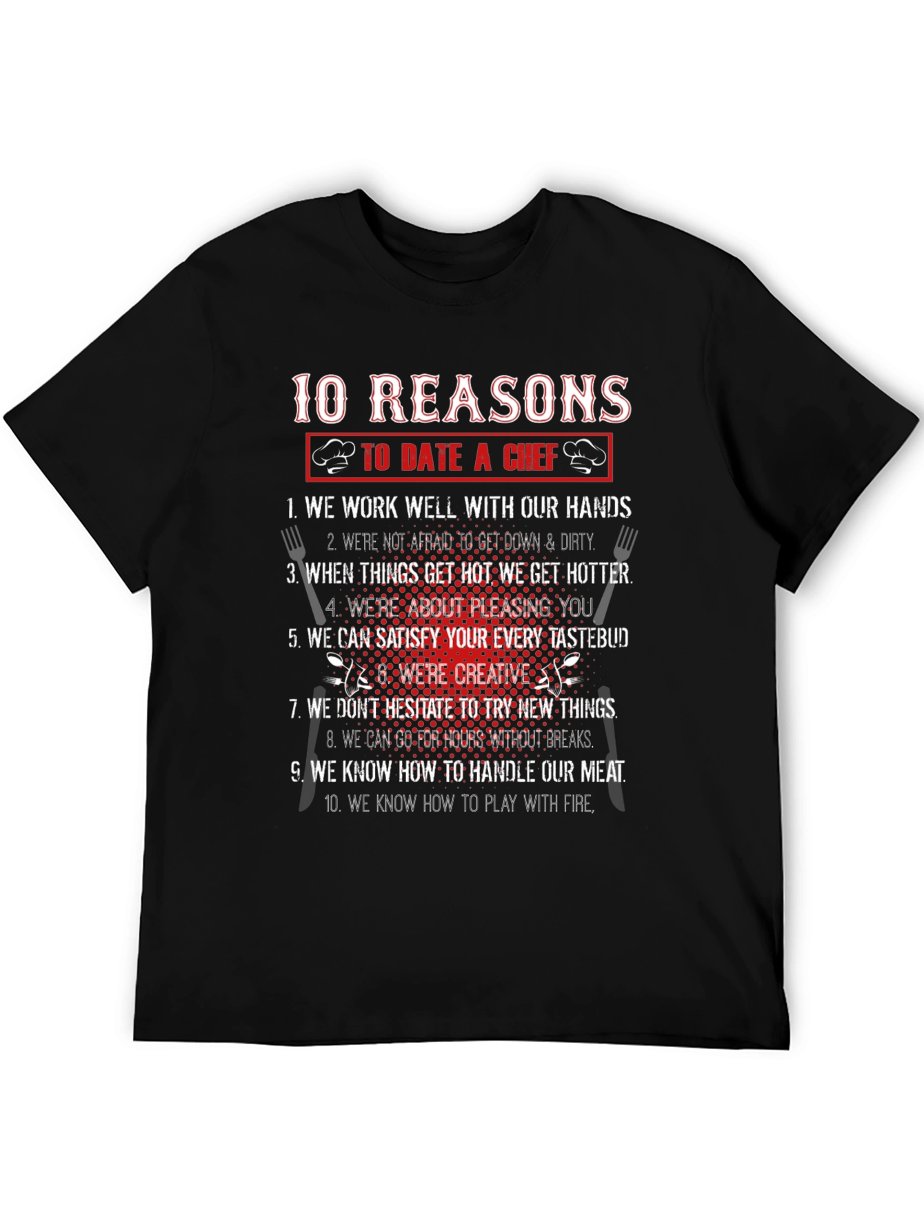 Camiseta Negra 10 Razones Para Salir Con Un Chef