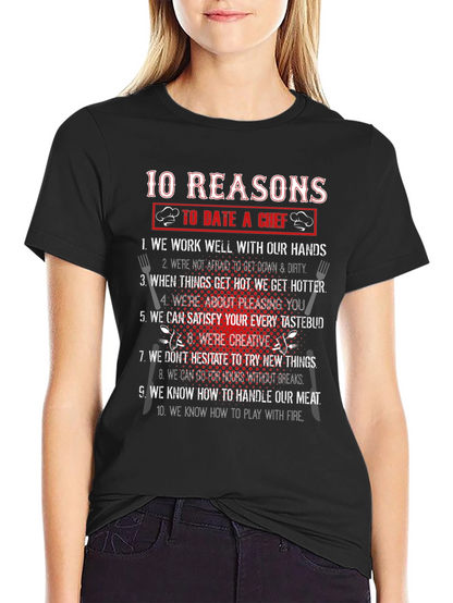 Camiseta Negra 10 Razones Para Salir Con Un Chef