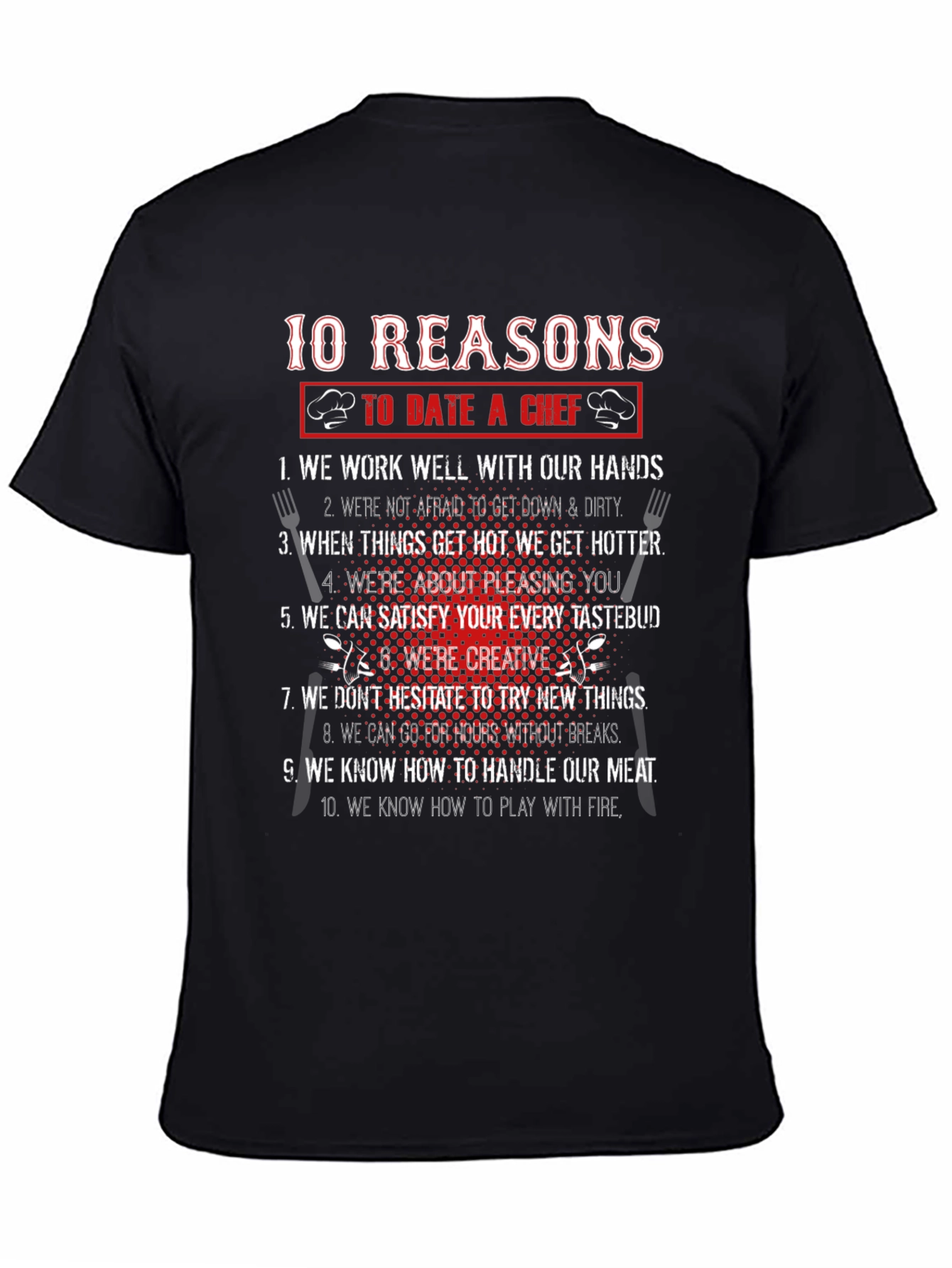 Camiseta Negra 10 Razones Para Salir Con Un Chef