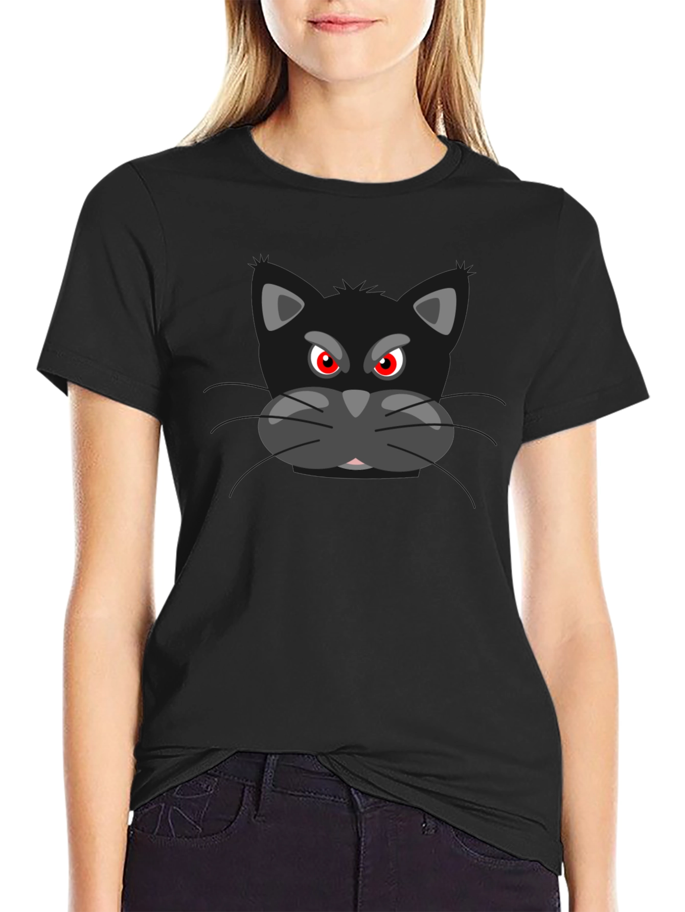 Camiseta Negra con Gato Malhumorado