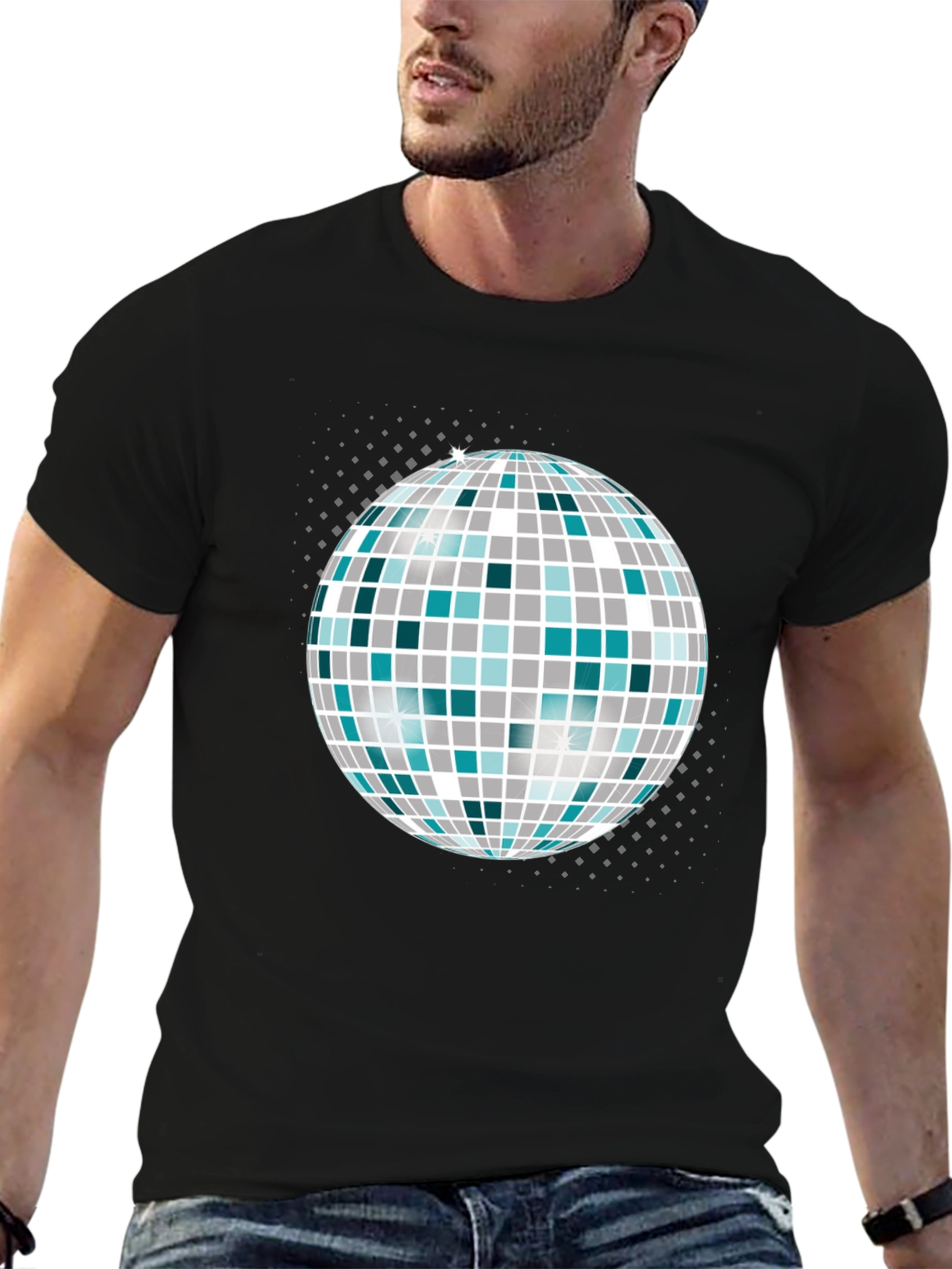 Camiseta Negra con Bola de Discoteca Gráfica
