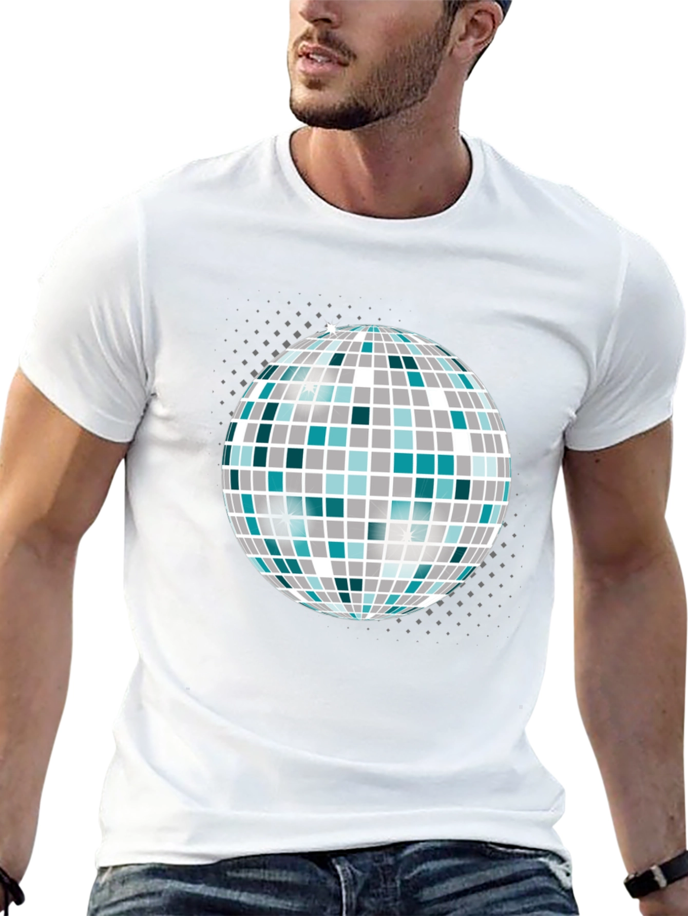 Camiseta Negra con Bola de Discoteca Gráfica