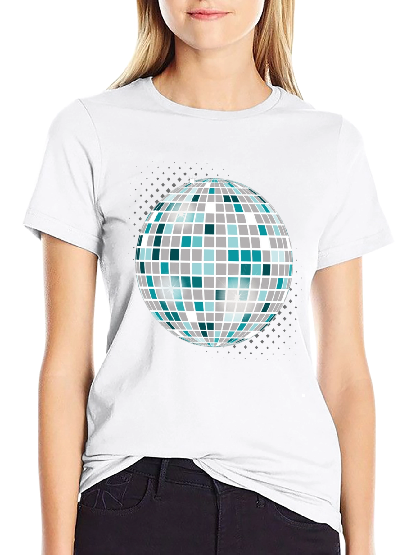 Camiseta Negra con Bola de Discoteca Gráfica
