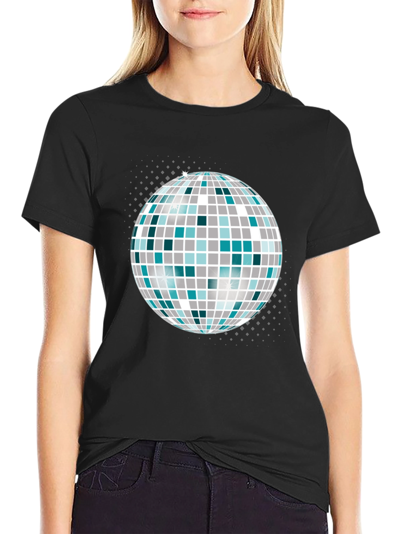 Camiseta Negra con Bola de Discoteca Gráfica