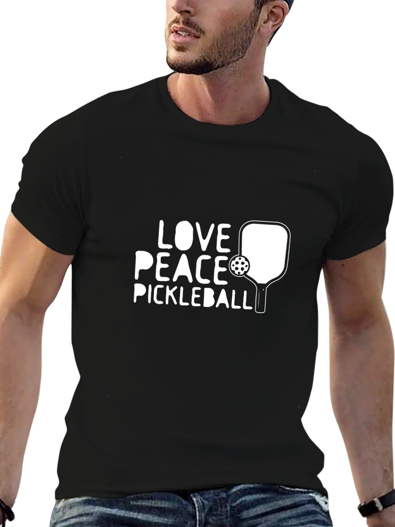 Camiseta Negra de Pickleball Love Peace