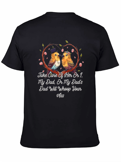 Camiseta Negra con Diseño de Pájaros Enamorados