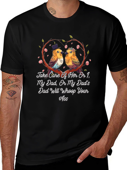 Camiseta Negra con Diseño de Pájaros Enamorados