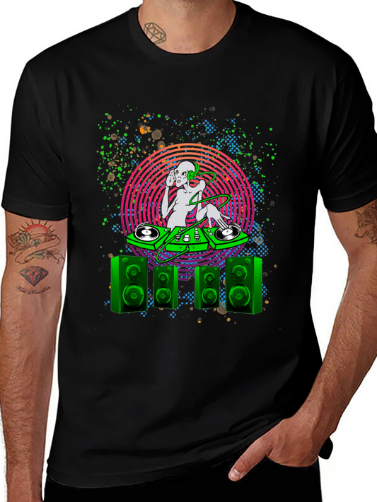 Camiseta Negra con Diseño Alien DJ para Hombre