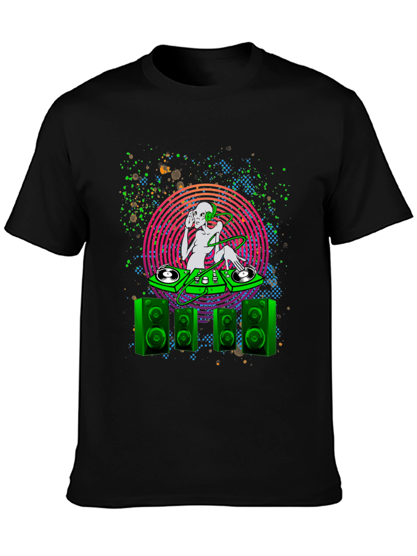 Camiseta Negra con Diseño Alien DJ para Hombre