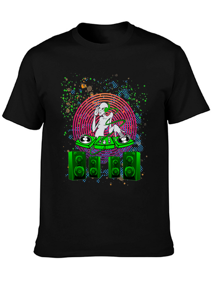 Camiseta Negra con Diseño Alien DJ para Hombre