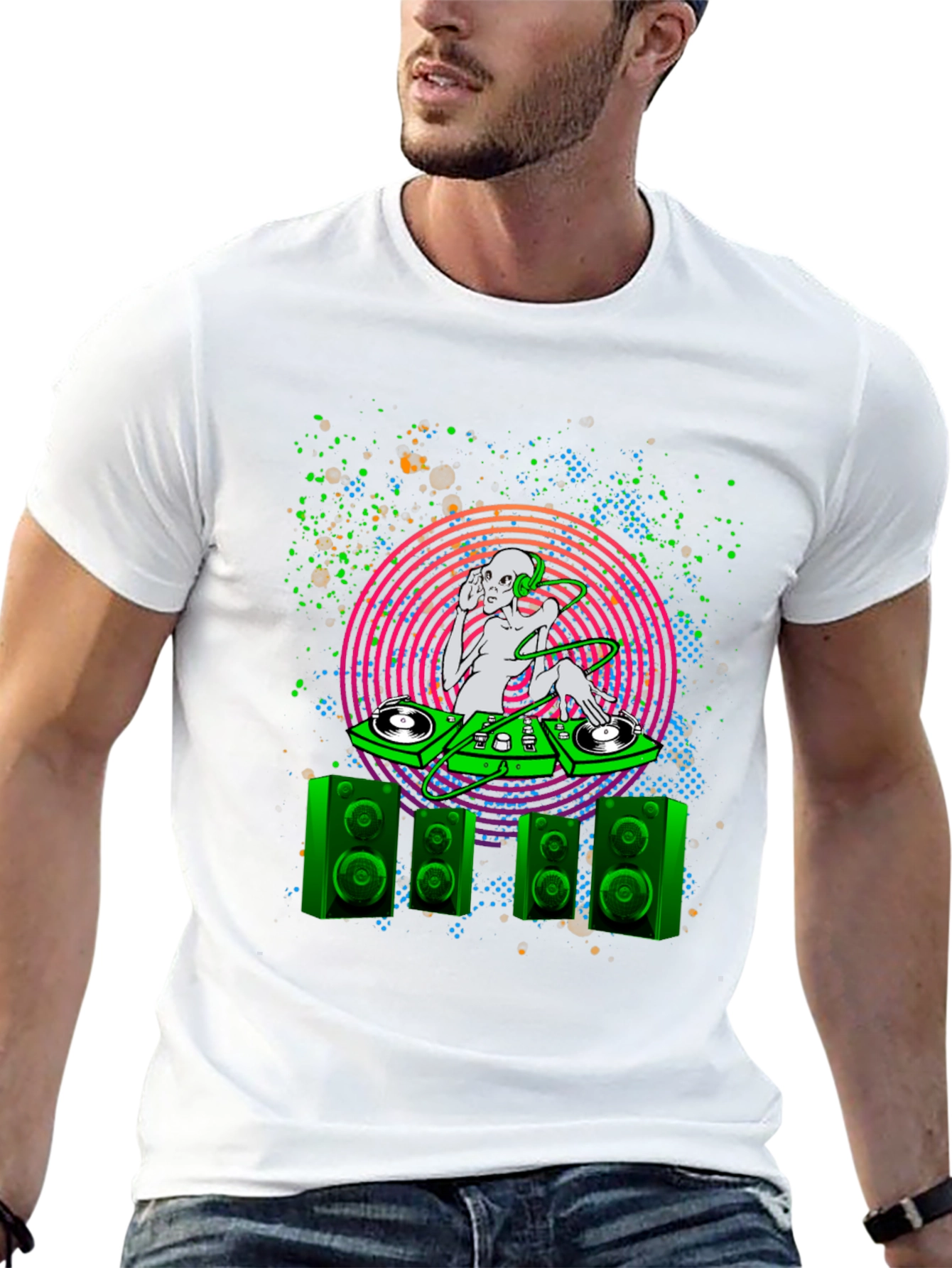 Camiseta Negra con Diseño Alien DJ para Hombre