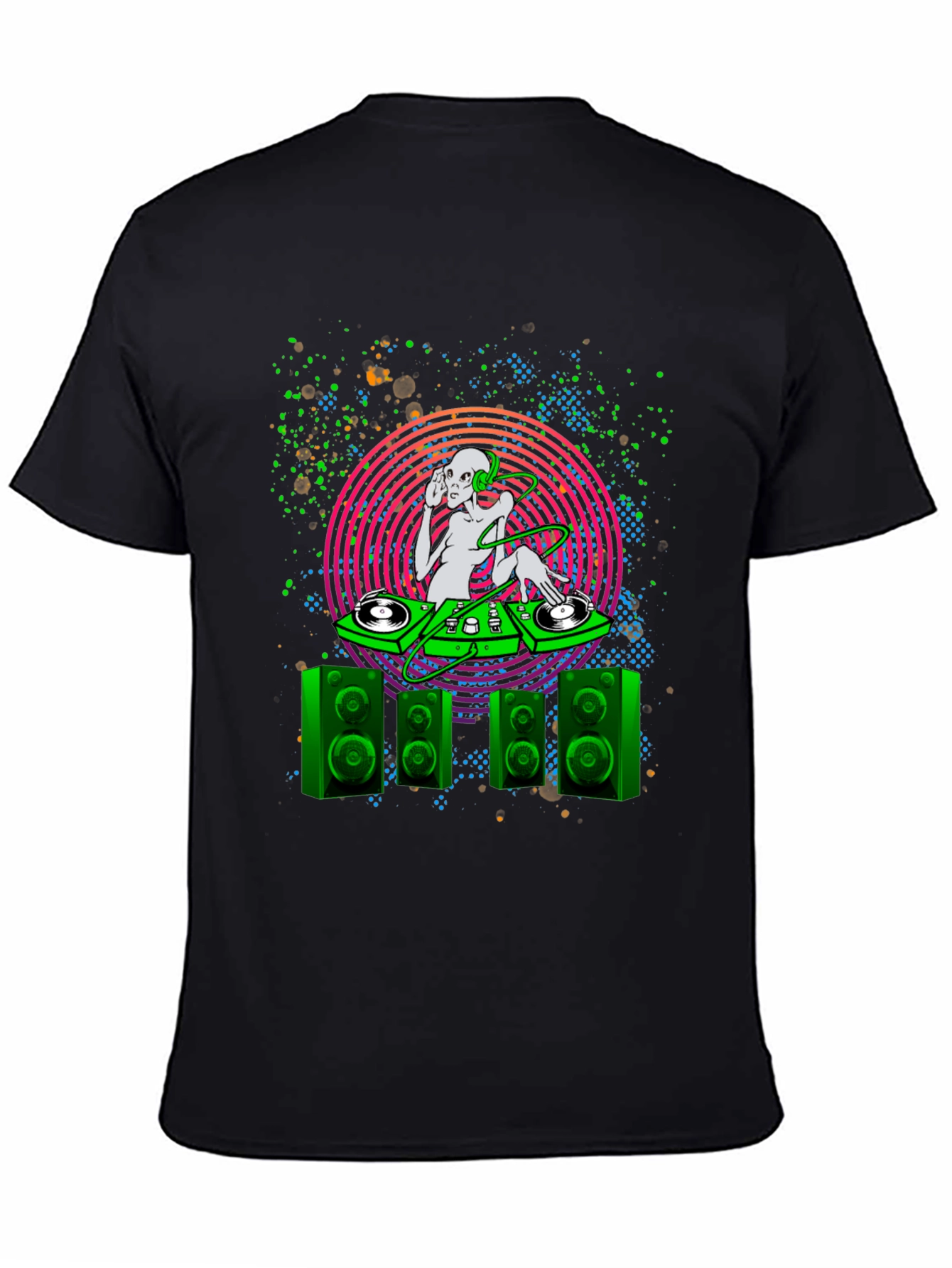Camiseta Negra con Diseño Alien DJ para Hombre