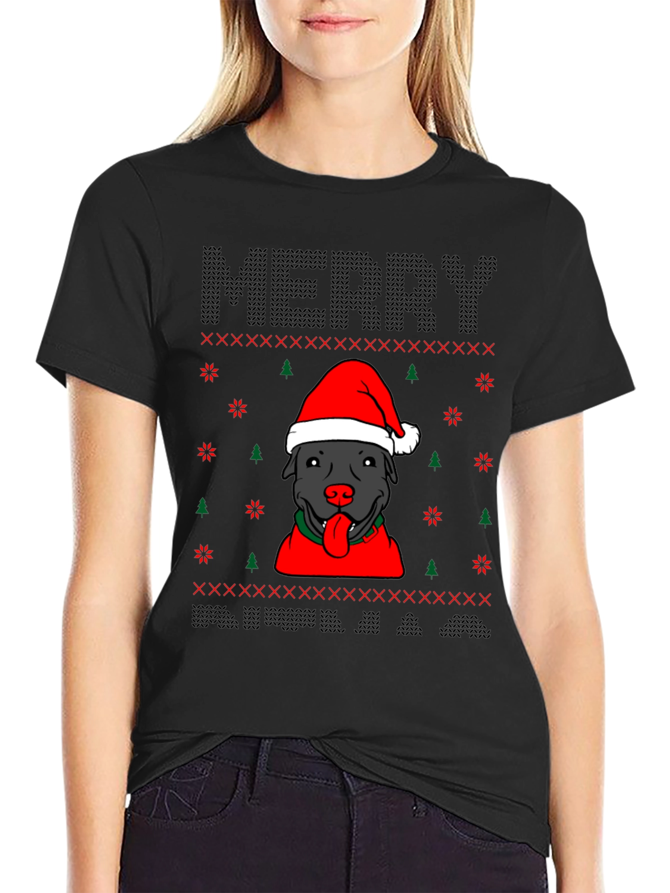 Camiseta Navideña Perro Pitbull Festiva