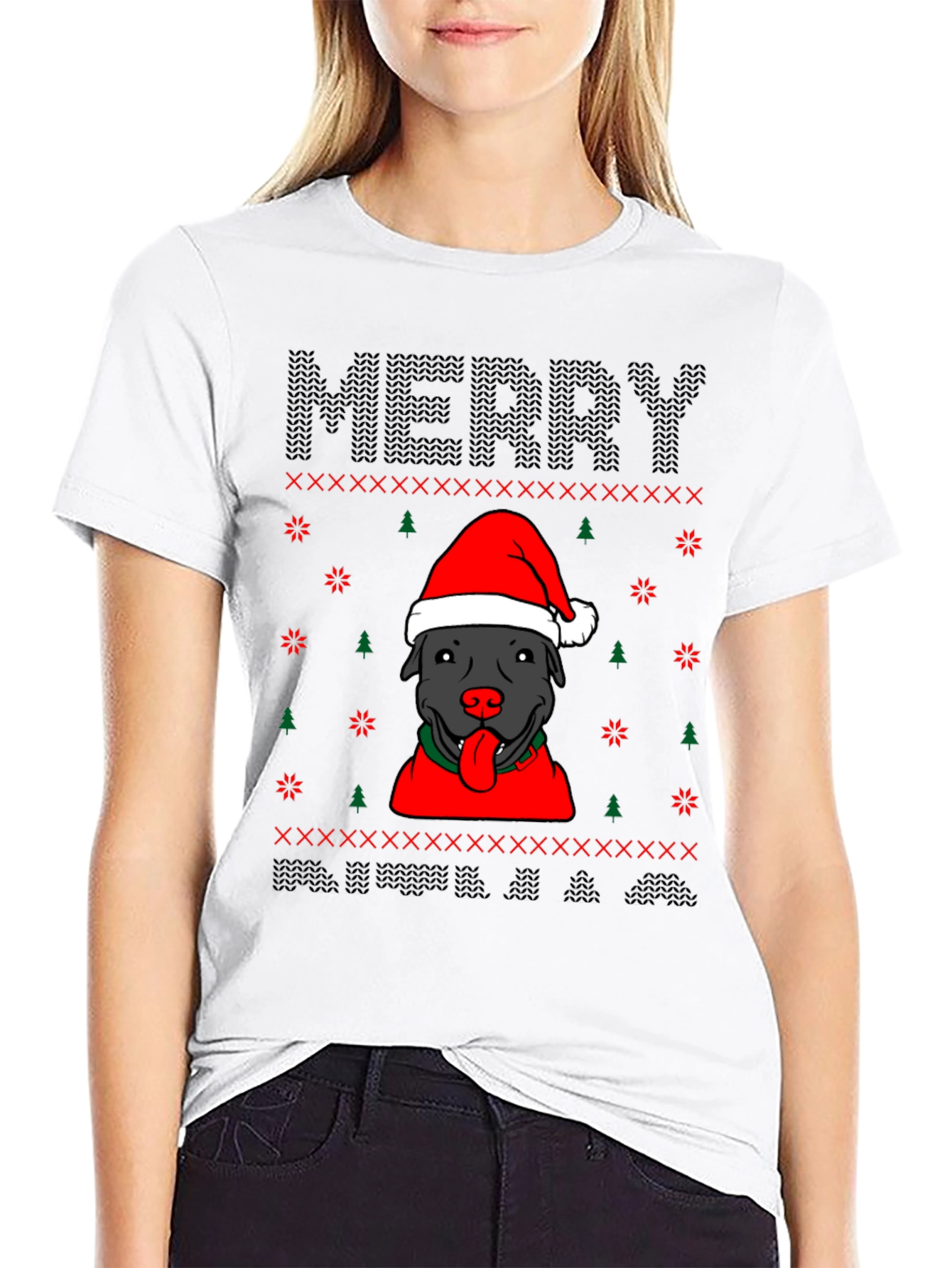 Camiseta Navideña Perro Pitbull Festiva
