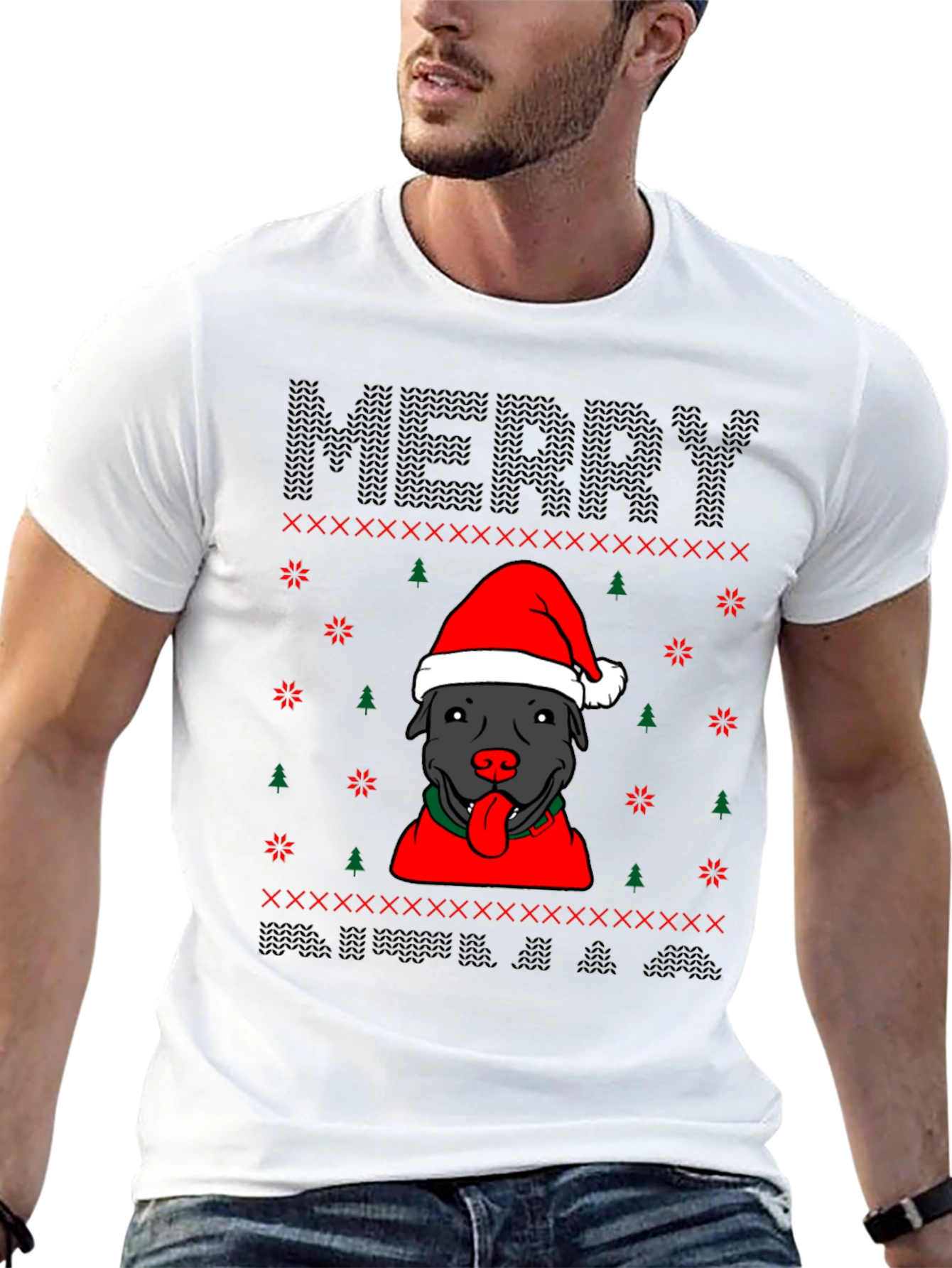 Camiseta Navideña Perro Pitbull Festiva