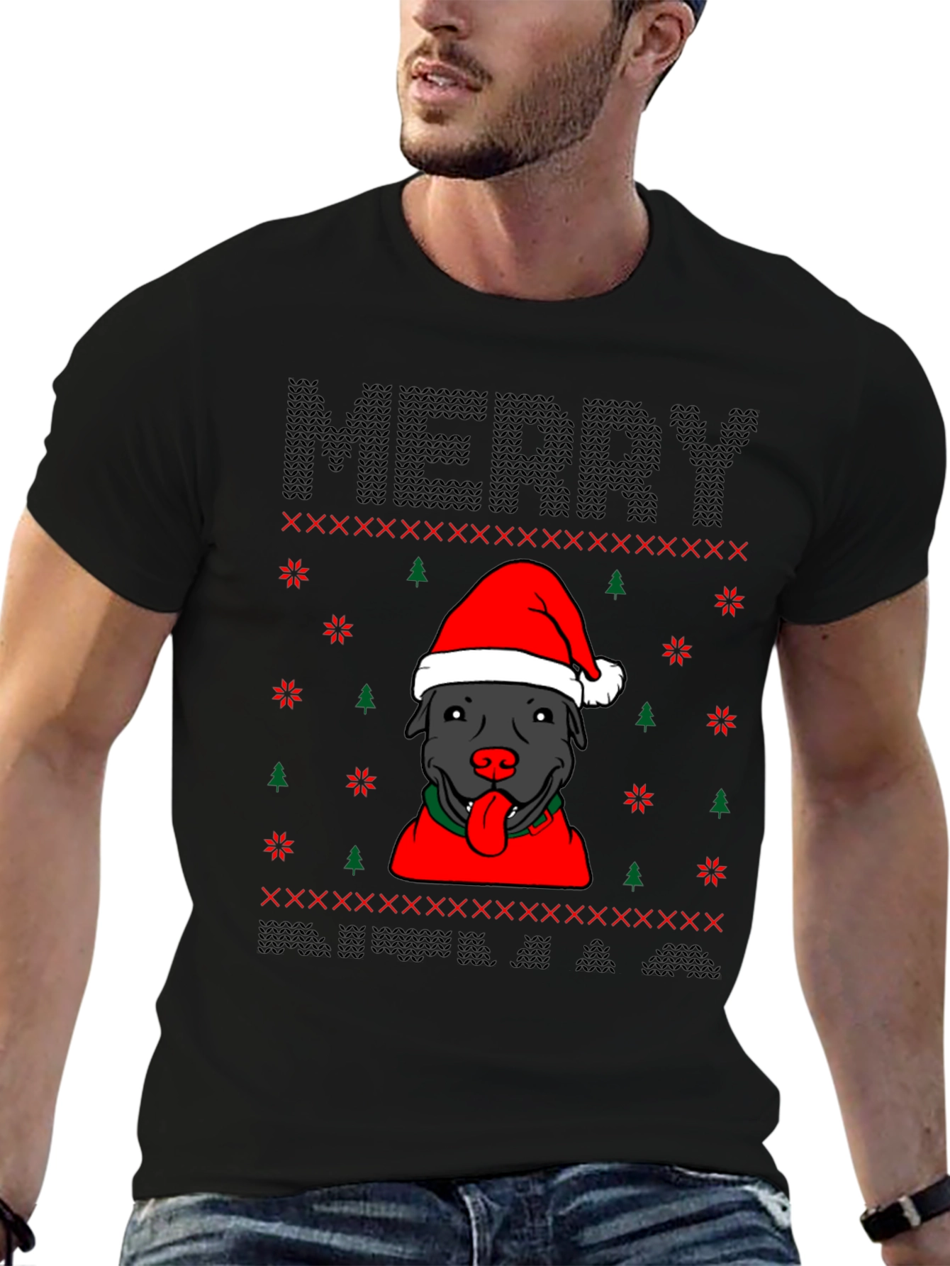 Camiseta Navideña Perro Pitbull Festiva