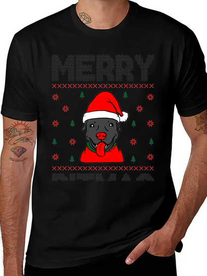 Camiseta Navideña Perro Pitbull Festiva