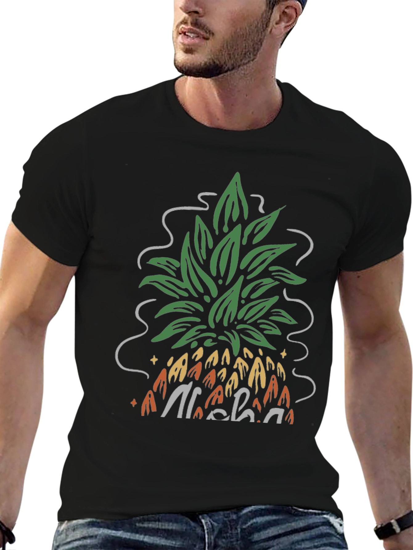 Camiseta Negra Aloha Piña Estilo Verano