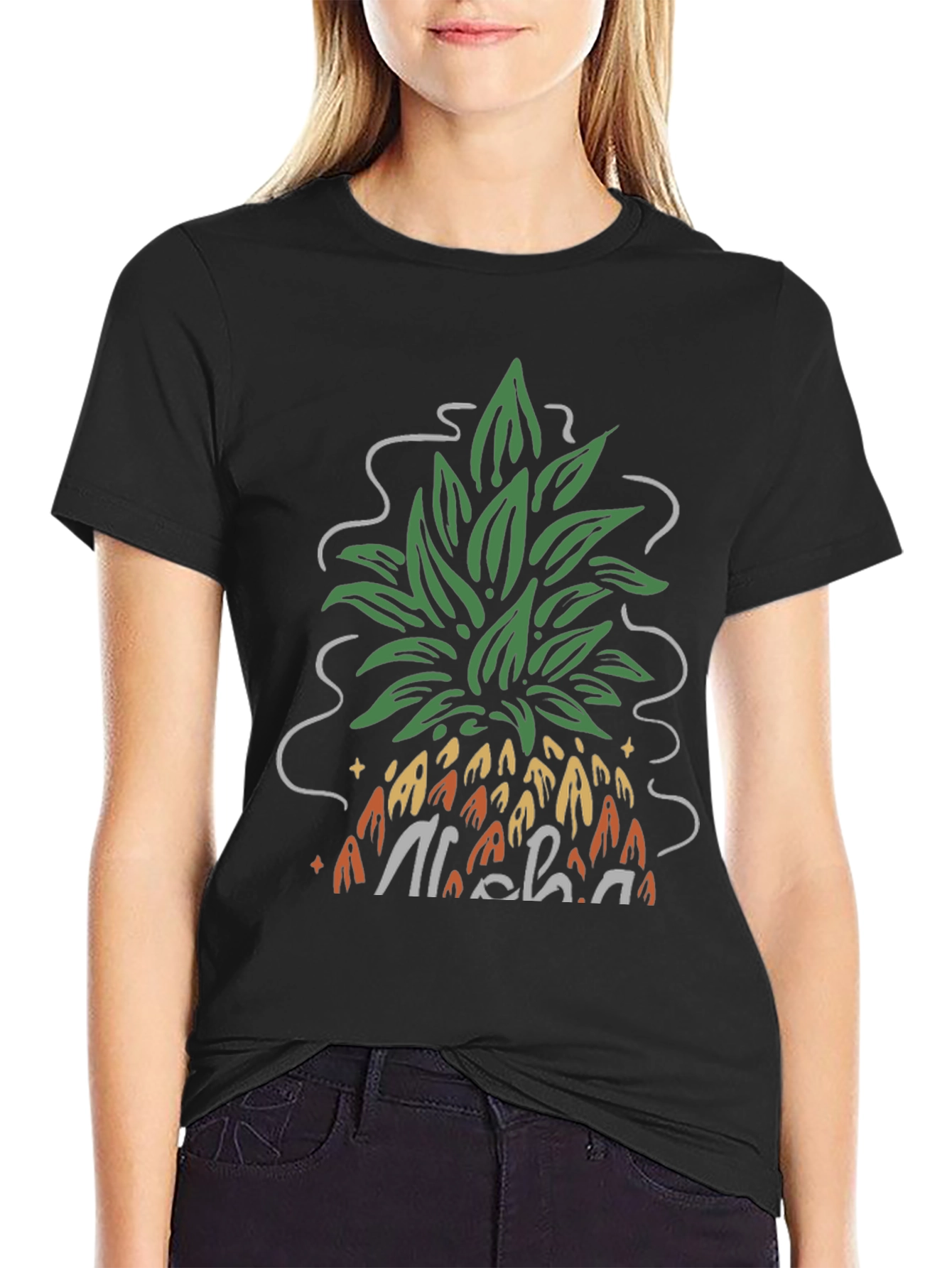 Camiseta Negra Aloha Piña Estilo Verano