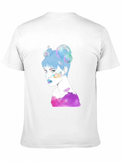 Camiseta Negra con Diseño Artístico de Mujer con Burbujas