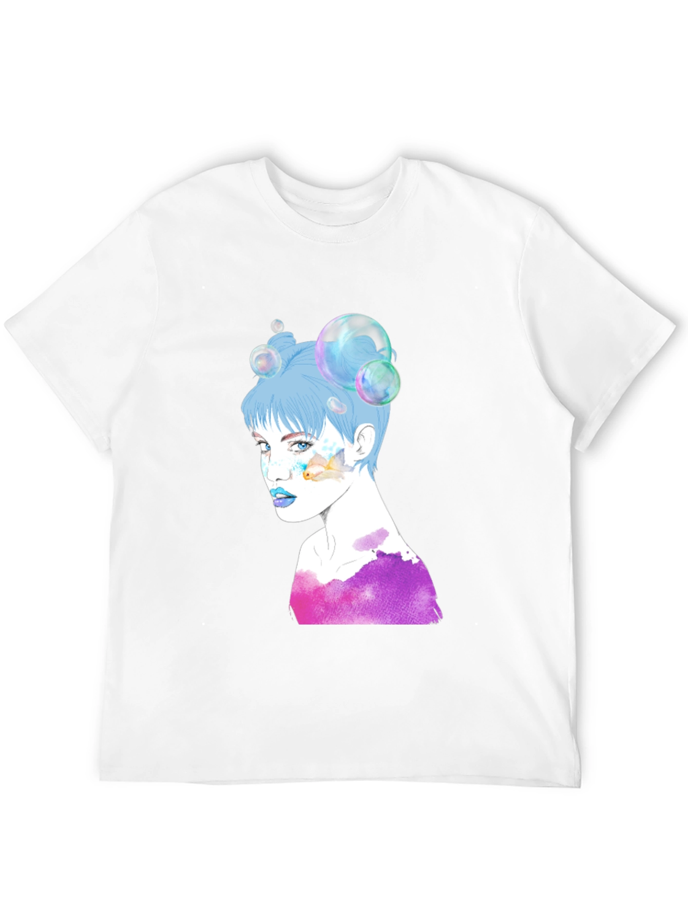 Camiseta Negra con Diseño Artístico de Mujer con Burbujas