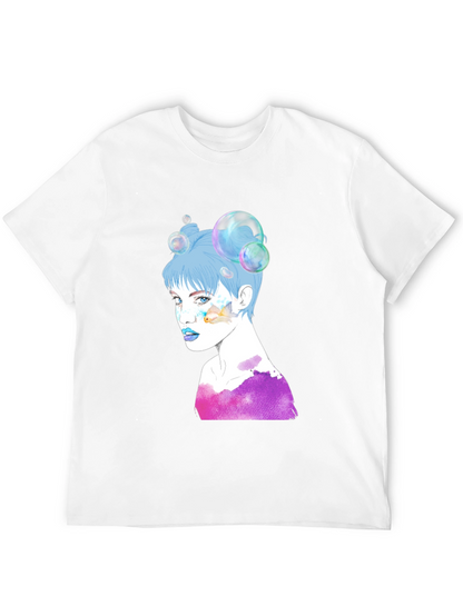 Camiseta Negra con Diseño Artístico de Mujer con Burbujas