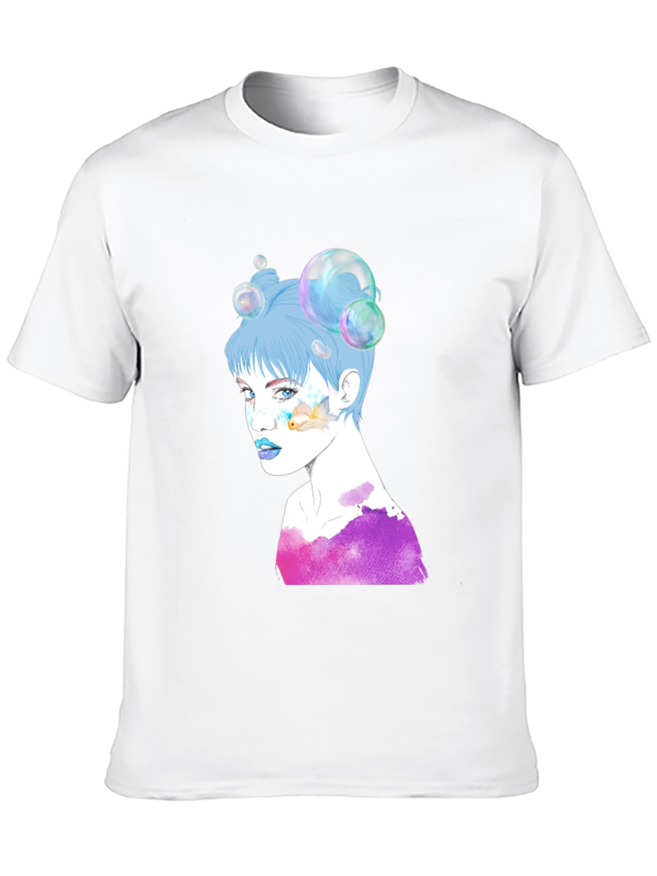Camiseta Negra con Diseño Artístico de Mujer con Burbujas