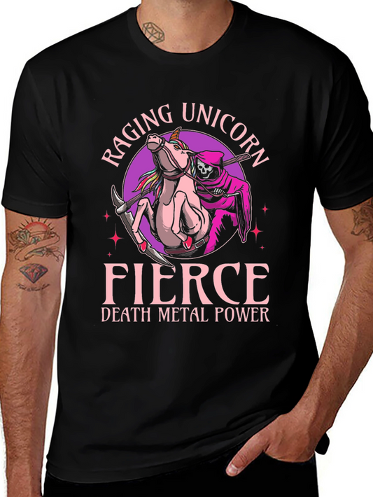 Camiseta Negra Raging Unicorn Fierce