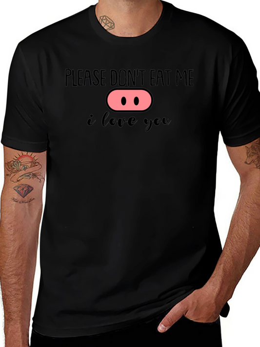 Camiseta Negra Por Favor No Me Comas con Diseño de Cerdo