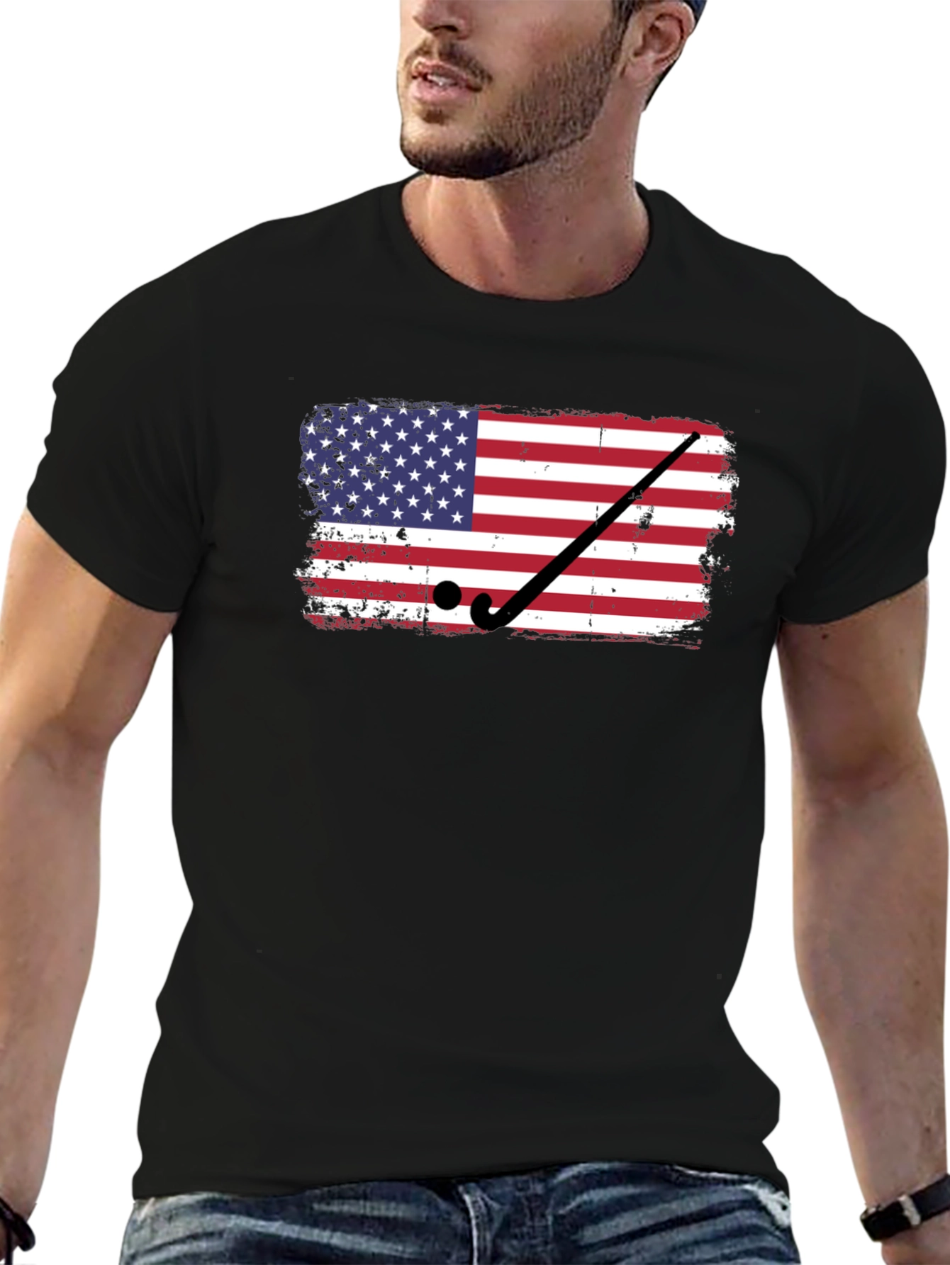 Camiseta Negra con Diseño de Bandera USA Hockey