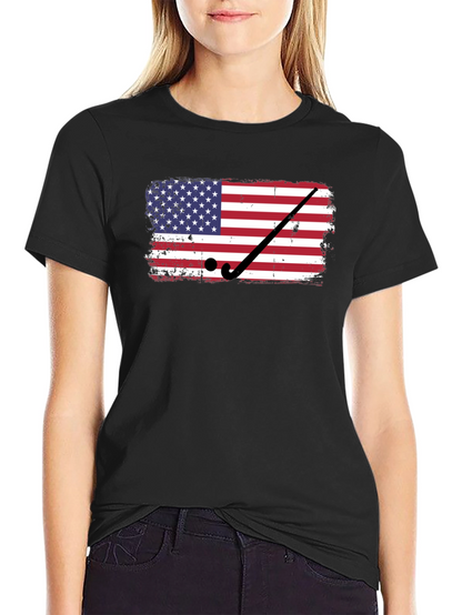 Camiseta Negra con Diseño de Bandera USA Hockey