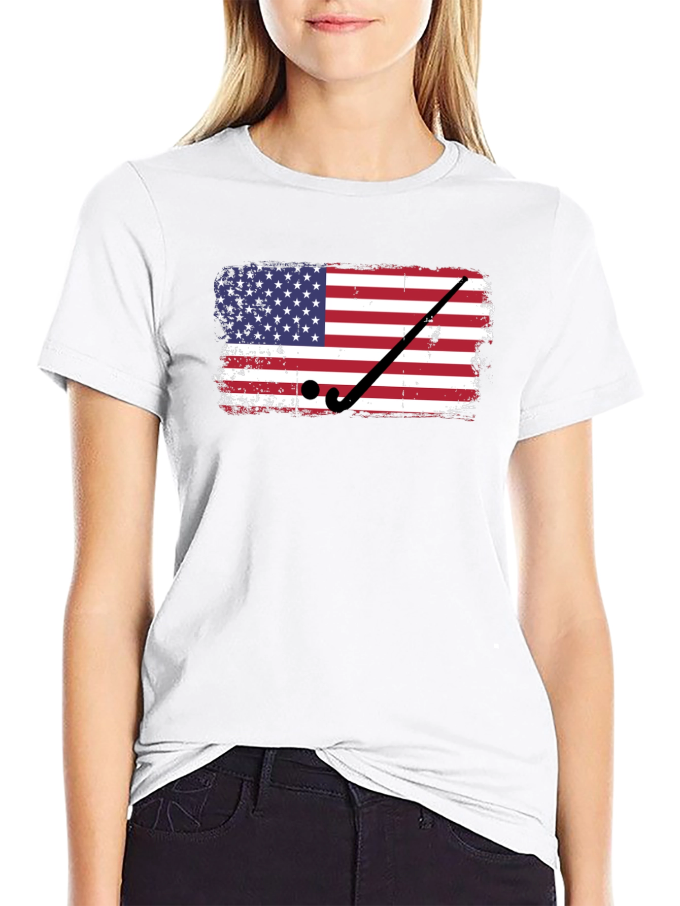 Camiseta Negra con Diseño de Bandera USA Hockey