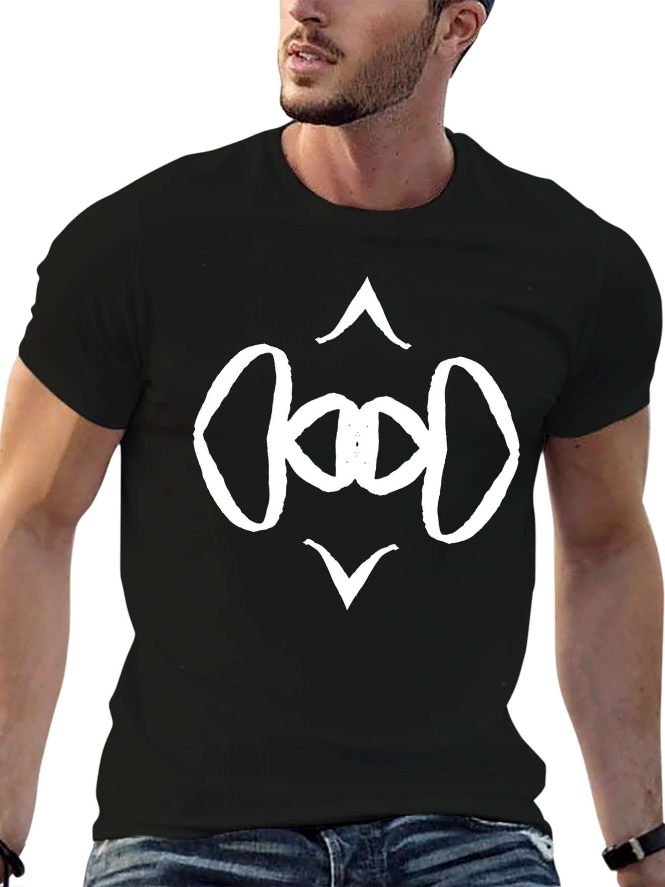 Camiseta Negra con Diseño Abstracto en Blanco