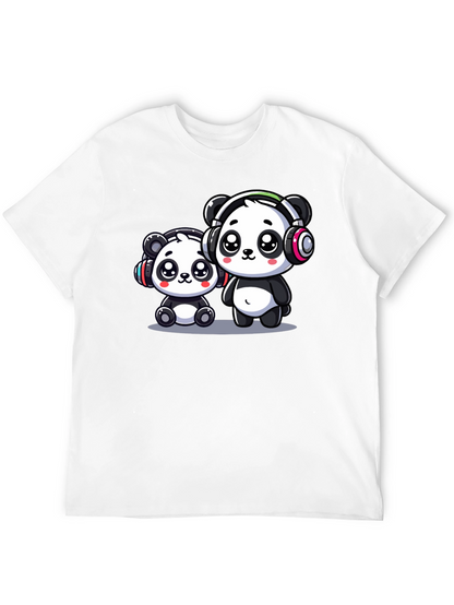 Camiseta Negra con Adorables Pandas Musicales