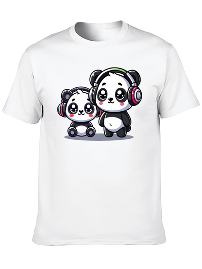 Camiseta Negra con Adorables Pandas Musicales