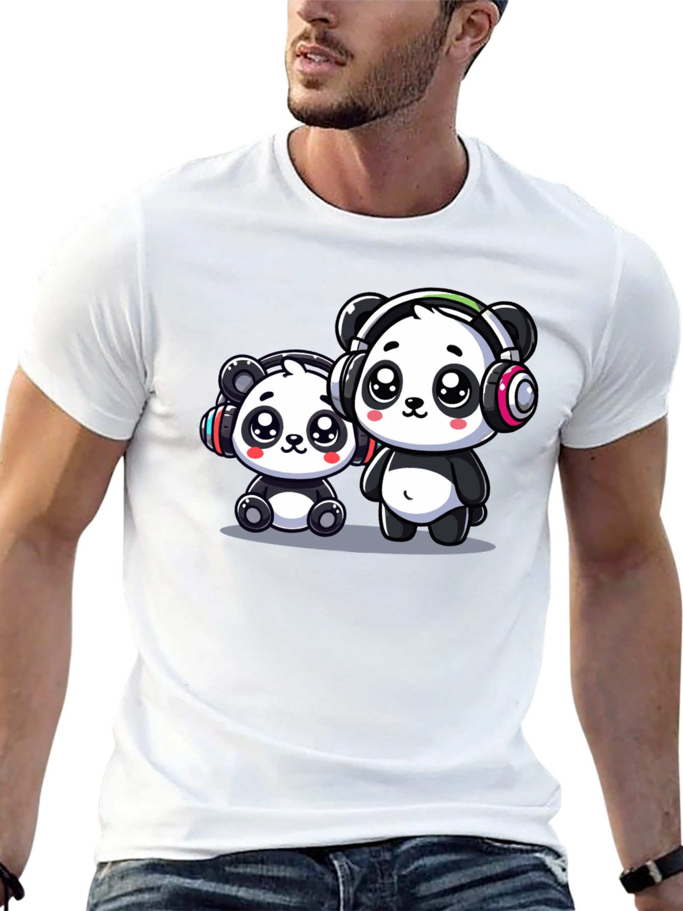 Camiseta Negra con Adorables Pandas Musicales