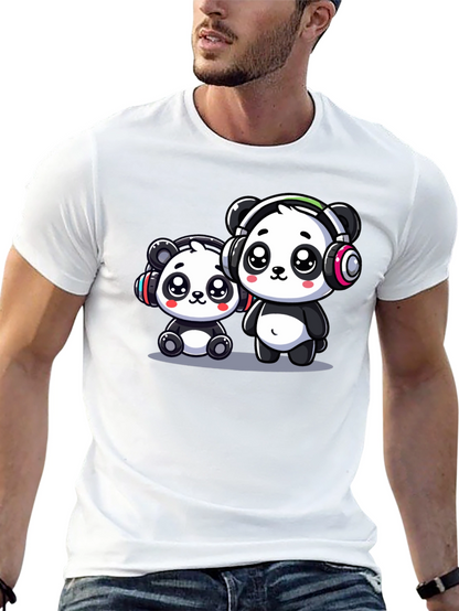Camiseta Negra con Adorables Pandas Musicales