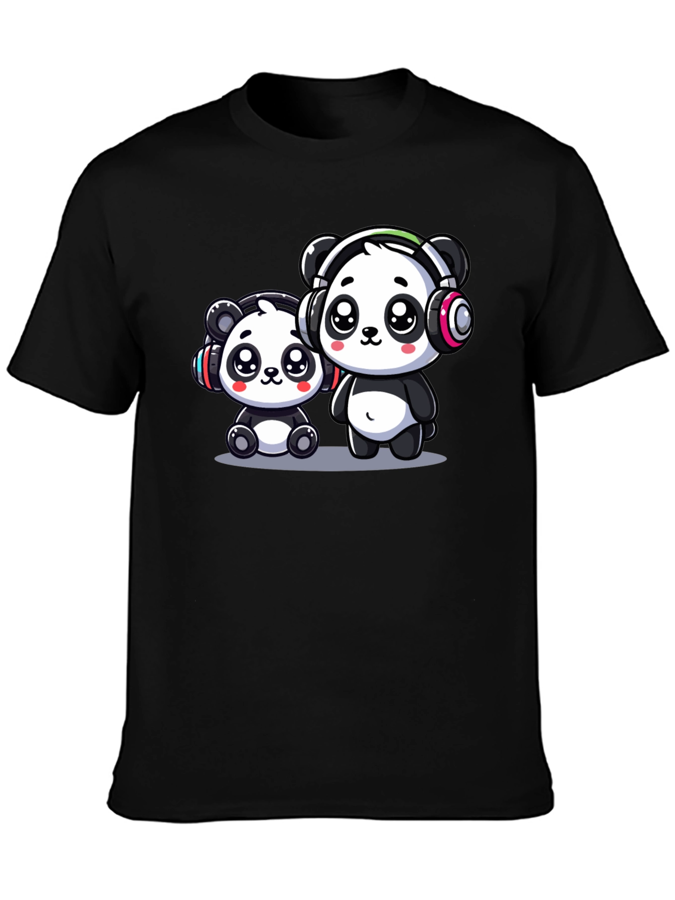 Camiseta Negra con Adorables Pandas Musicales