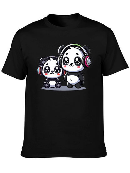 Camiseta Negra con Adorables Pandas Musicales