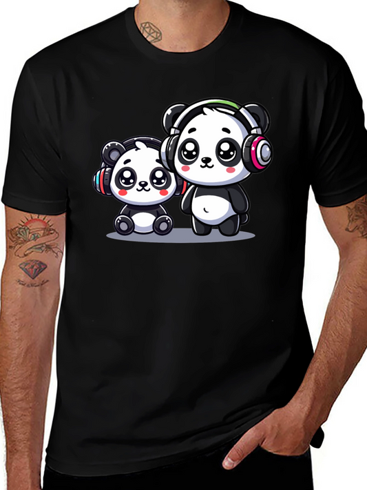 Camiseta Negra con Adorables Pandas Musicales
