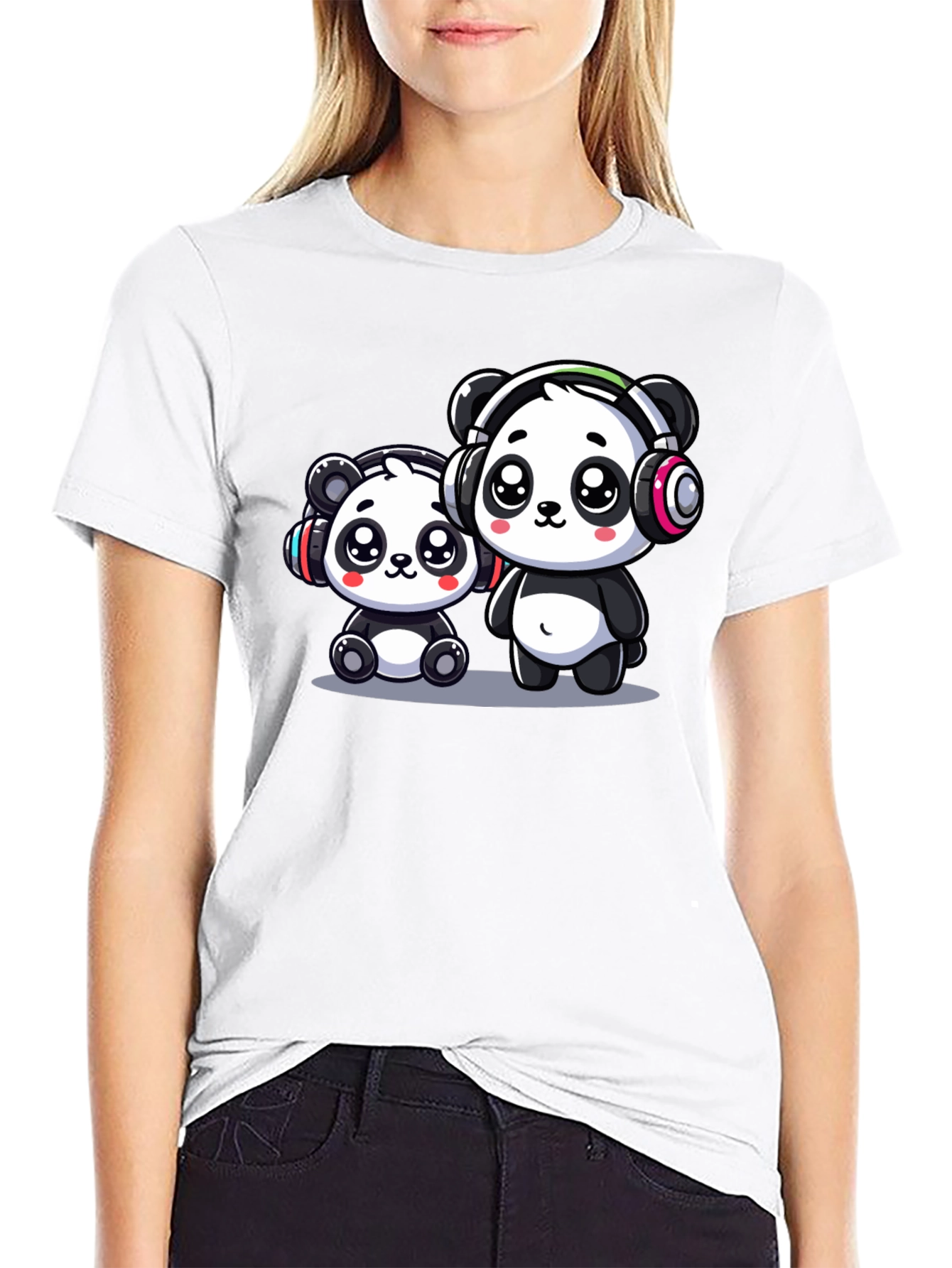 Camiseta Negra con Adorables Pandas Musicales