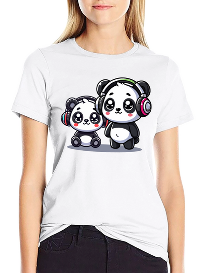 Camiseta Negra con Adorables Pandas Musicales
