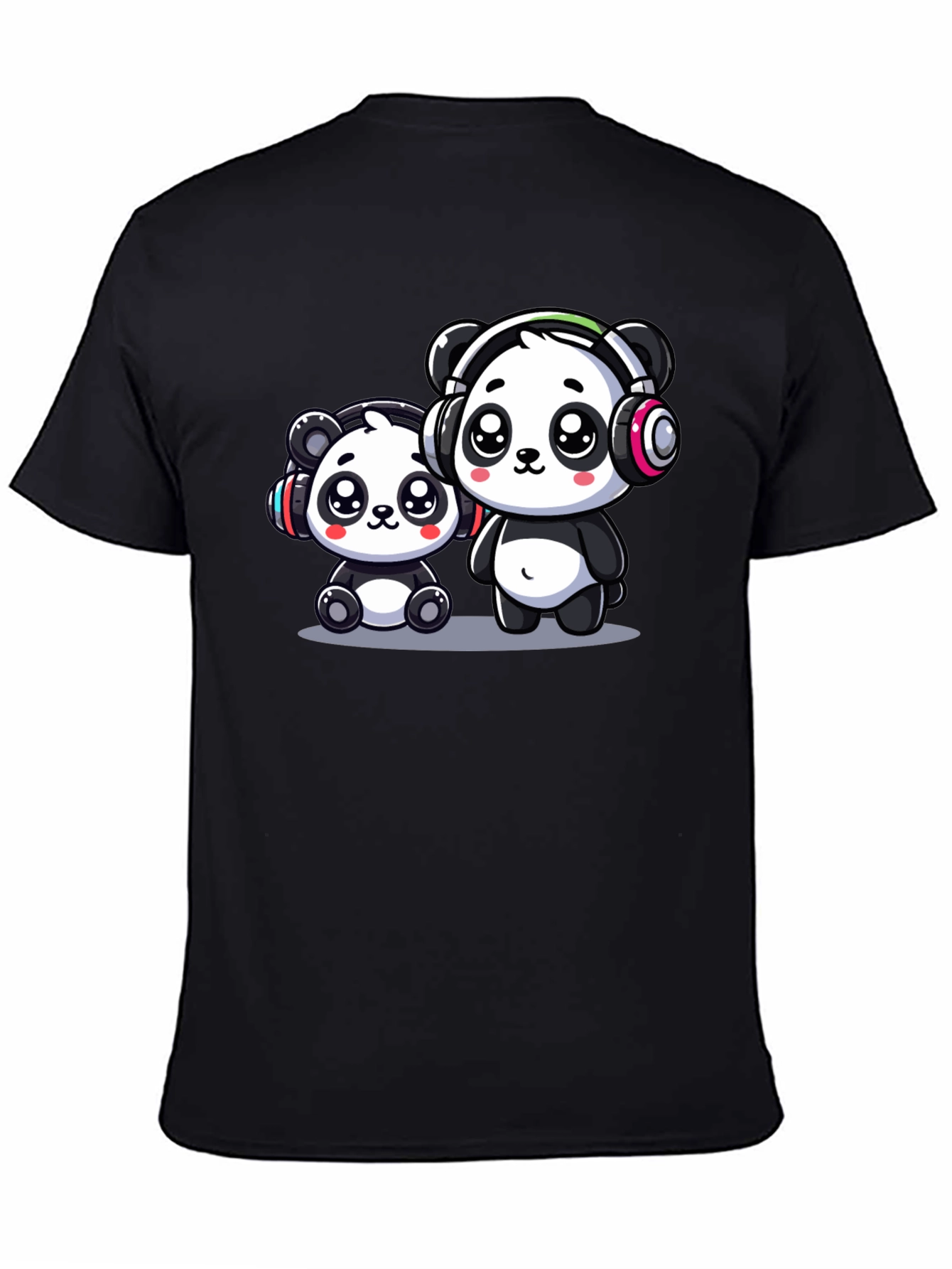 Camiseta Negra con Adorables Pandas Musicales
