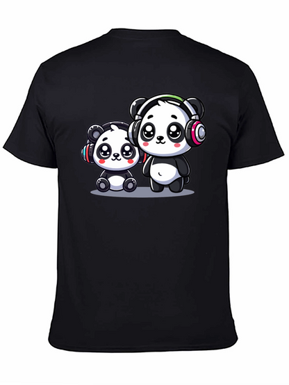Camiseta Negra con Adorables Pandas Musicales