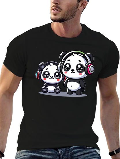 Camiseta Negra con Adorables Pandas Musicales