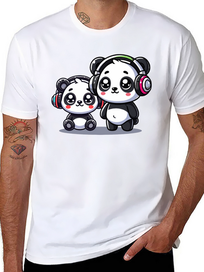 Camiseta Negra con Adorables Pandas Musicales