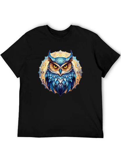 Camiseta Negra con Búho Mandala Azul